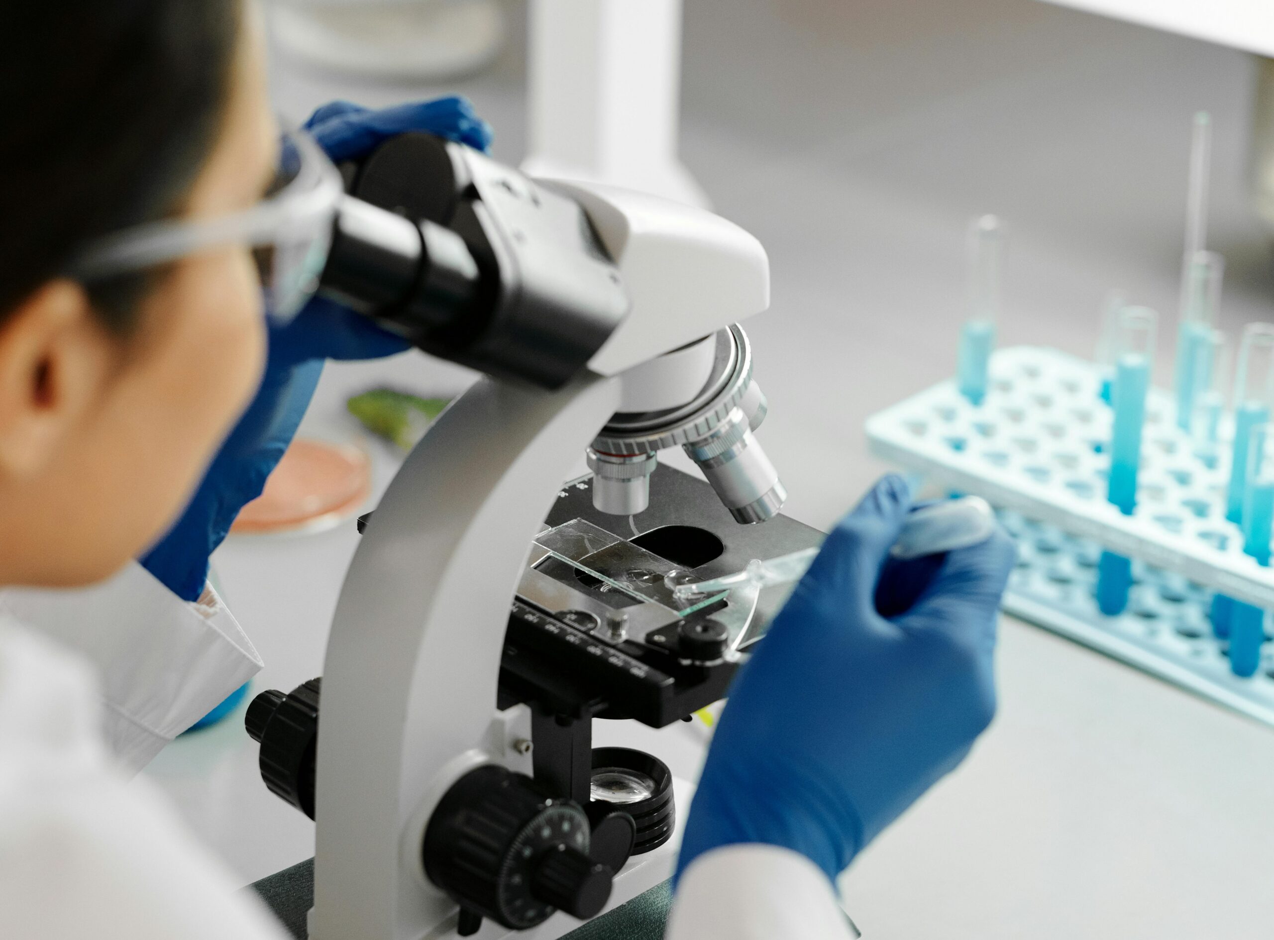 Researcher pipetting samples in a laboratory